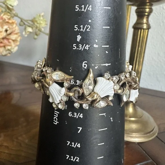 Vintage Hollycraft Bracelet 6.5 Lily of the Valley Rhinestone White Gold Plated